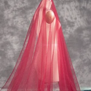 Sparkly Glitter Ruby See-through Mesh Dress Fabric