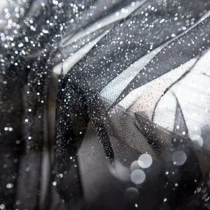 Shimmer Black Tulle Mesh Glued with Tiny Silver Glitters
