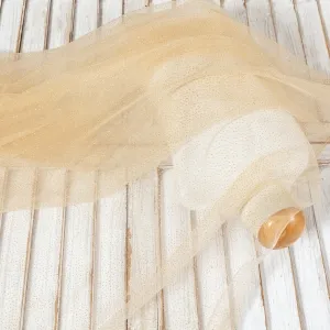 Tiny Metallic Glitter Glued Nude Tulle Dress Fabric