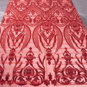 Shiny Red Glitz Sequin Abstract Pattern Dress Fabric