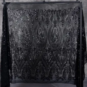 Glitter Black Sequin Geometric Pattern Craft Fabric