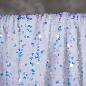 Shiny Iridescent 5mm Sequins White Velvet by the Yard