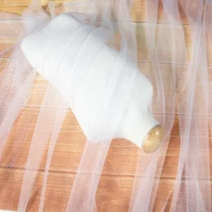 Shining White Soft Tulle Fabric with Silver Glitters