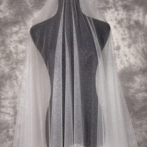 Shiny Silver Glitter Powder Glued Light Nude Mesh Fabric