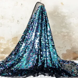 Iridescent Midnight Big Sequin Dangling Drop Fabric