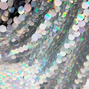 Iridescent Silver 18mm Mermaid Sequins Metallic Fabric