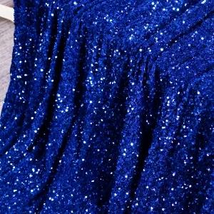 Glitter Royal Blue 5mm Sequins Velvet Fabric by the Yard