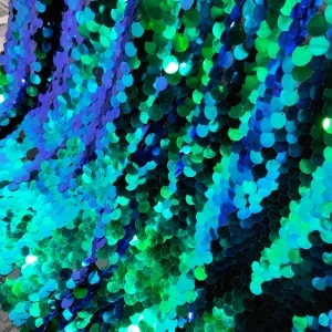 Iridescent Green and Blue 18mm Scaled Sequin Dress Fabric