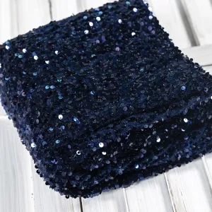 Glitter Dark Navy 5mm Round Sequins Velvet Dress Fabric