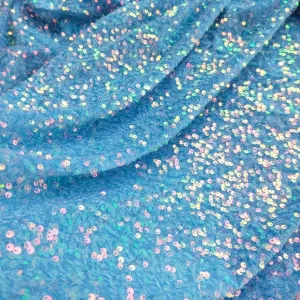 Shiny Iridescent Aqua 5mm Sequins Allover Velvet Fabric