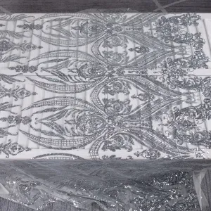 Unique Geometric Silver Sequin Fabric for Prom Dresses