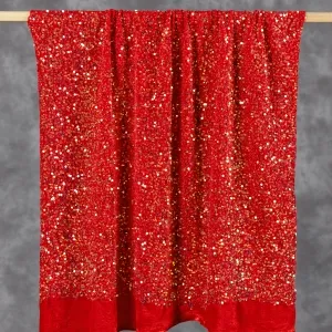 Iridescent Translucent Gold Sequins on Red Velvet Fabric