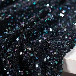 Cool Iridescent Midnight 5mm Sequins on Velvet Fabric