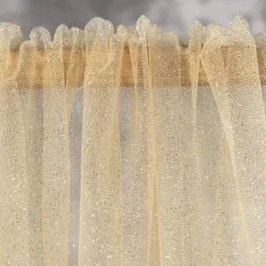 Tiny Shimmering Glitter Glued Gold Mesh Tulle Fabric