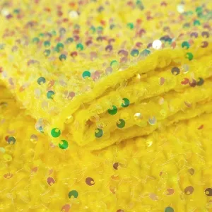 Iridescent Lemon Yellow 5mm Sequins on Velvet Fabric