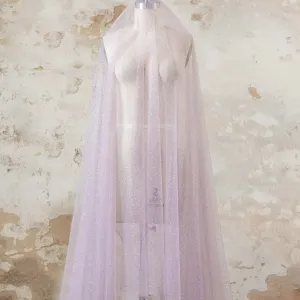 Dusty Lilac Glitter Powder Glued Ethereal Tulle Fabric