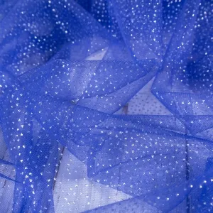 Metallic Glitter Powder Glued Purplish Blue Mesh Fabric