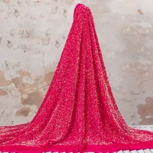Iridescent Sequin Raspberry Velvet Occasion Gown Fabric
