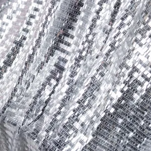 Shiny Silver 3x9mm Rectangle Dazzle Mesh Sequin Fabric