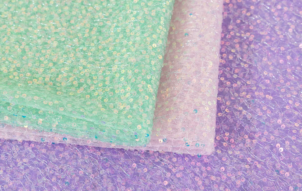 iridescent sequin with foil tinsel fabrics