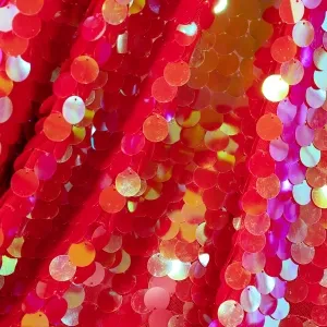 New Arrival Iridescent Red 18mm Mermaid Sequin Fabric