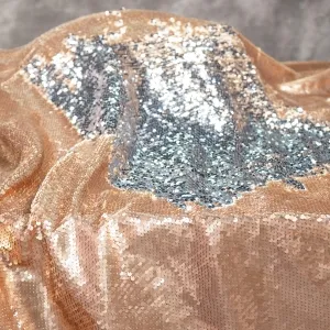 Matte Champagne Glitter Silver Reversible Sequin Fabric