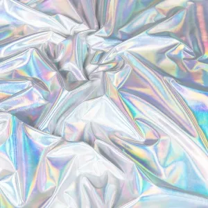 iridescent silver white metallic foil spandex fabric