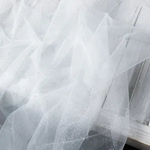 superb micro silver glitter glued off white tulle mesh