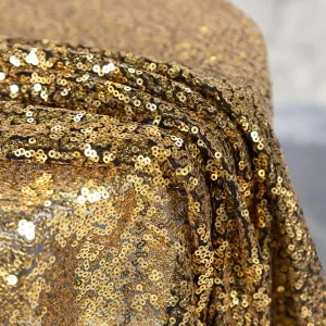 Sparkly Gold Sequins on Black Mesh Fabric for Event Decor