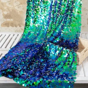 Green & Blue Iridescent Square Sequin Metallic Fabric