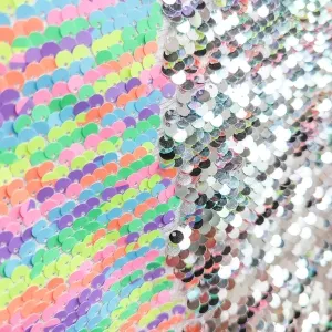 Stunning Rainbow and Silver Reversible 5mm Sequin Fabric