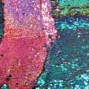 Holographic Ocean Blue to Pink Reversible Sequin Fabric