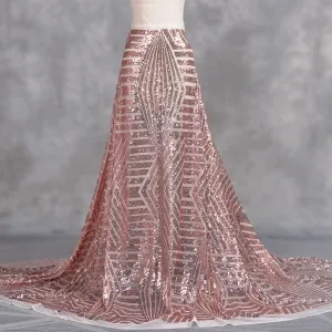 rose gold geometric lines shimmering 3mm sequin fabric