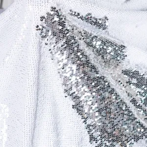 Matte White to Shiny Silver Reversible 5mm Sequin Fabric