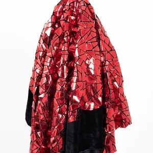 red irregular geometric pattern mirror sequin fabric