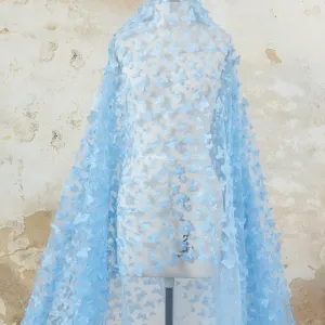 sky blue 3d butterfly embroidered soft tulle fabric