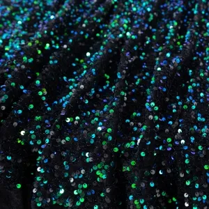 Stunning Iridescent Green & Blue 5mm Velvet Sequin Fabric