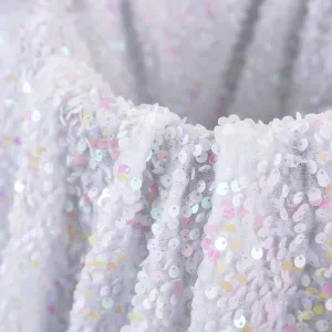 Luxury Iridescent White and Pink Sequin Velvet Fabric