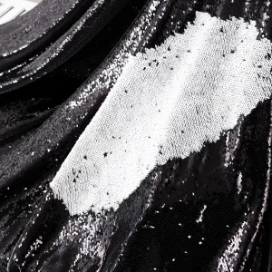 Shimmering Black and Matte White Reversible Sequin Fabric