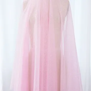 romantic pink small glitters glued tulle fabric