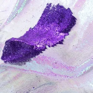 Pink Daffodil Iridescent Flip Up Eggplant Sequin Fabric