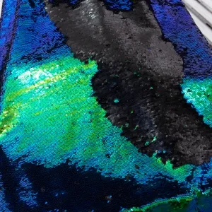 Blue Green Iridescent to Matte Black Reversible Sequin