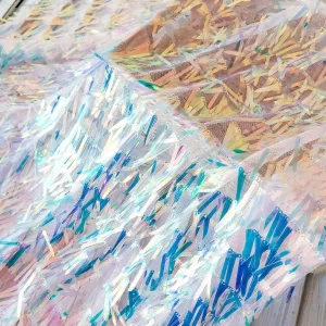 iridescent translucent pink geometry sword sequin fabric