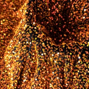 Translucent Rust Sequins on 2-way Stretch Velvet Fabric