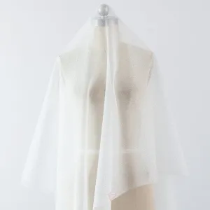 sparkly off white powder dense glued crisp mesh fabric