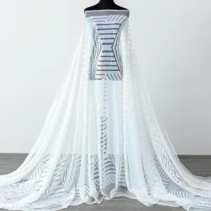 iridescent white striped sequin prom dress fabric