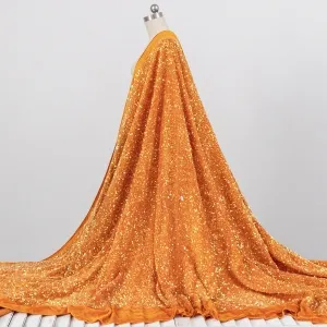 Stretch Golden Bell Velvet Fabric with Shimmering Sequins