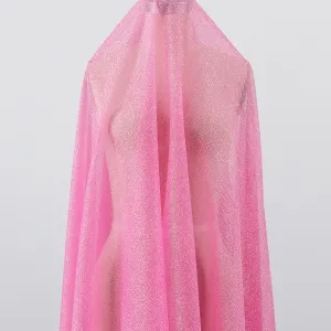 hot pink glitter powder dense glued mesh fabric