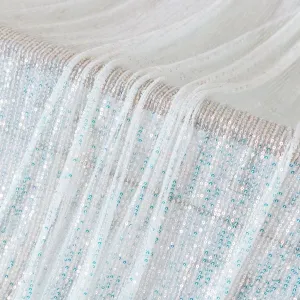 striped iridescent white sequin stretchy metallic fabric
