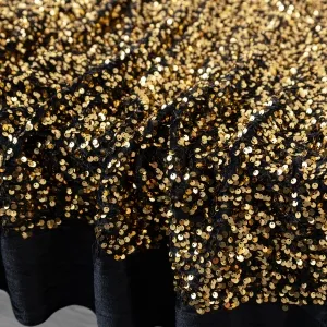 Sparkly Gold Metallic Sequins on Black Stretch Velvet